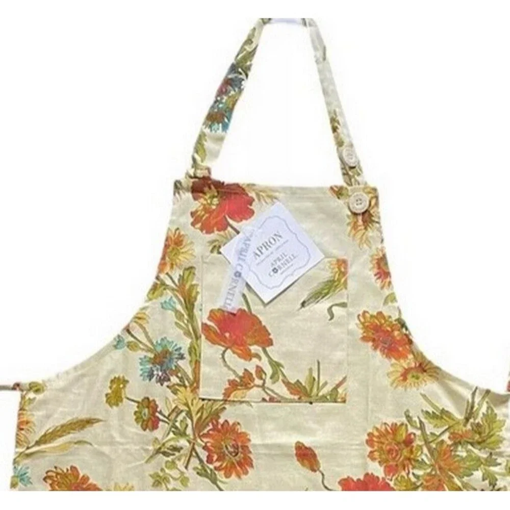 April Cornell Apron Wildflowers Rust Ivory Autumn 100% Cotton Fall Thanksgiving